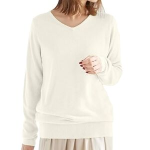 COS Cream V-Neck Cotton Pullover S-shirt Long Sleeve